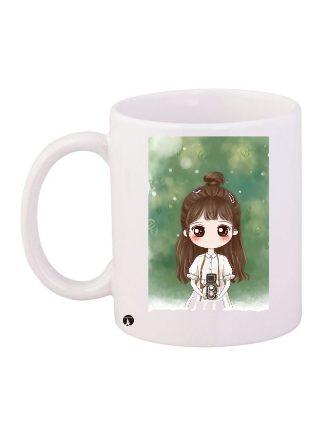 Cartoon Printed Coffee Mug White/Green/Brown 11ounce