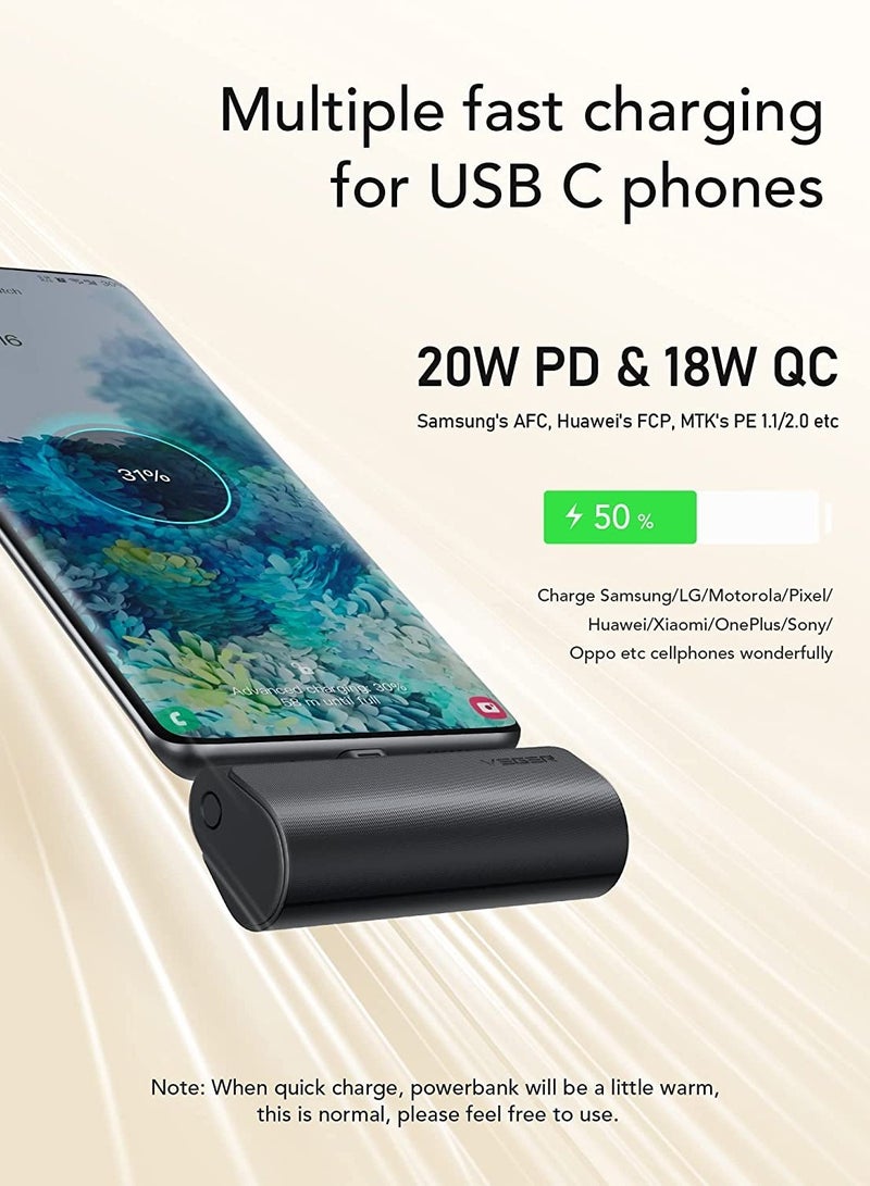 ELTRAZONE VEGER 5000mAh Mini Power Bank,20W Fast Charging Portable Charger USB C Battery Pack Compatible with USB C Phones Samsung Huawei Pixel and More,Black - Image 2