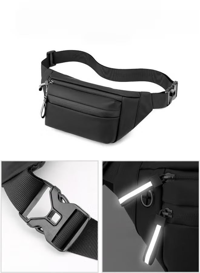 Men's Women's Fashion Waterproof Crossbody Bag with Adjustable Waist Belt, Suitable for Running and Hiking, Travel Waist Bag, Outdoor Sports Waist Bag, Lightweight Men's Sports Waist Bag, Multifunctional Shoulder Bag, Fashion Waist Bag, Belt Bag (Black) - Image 3