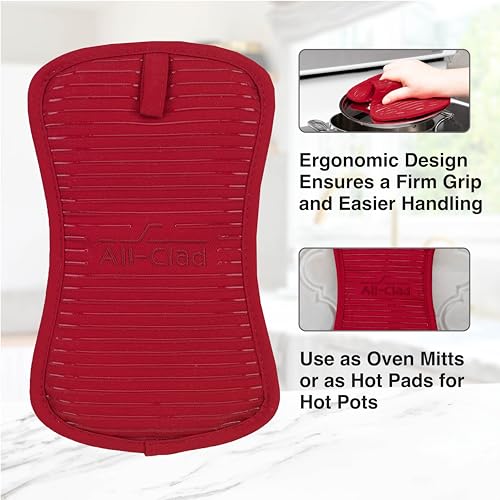 All-Clad Premium Pot Holder & Heating Pad, (1-Pack) Heat Resistant to 500 Degrees, 100% Cotton 10"x6.25" for Kitchen and Barbeque, Chili Red - Image 3