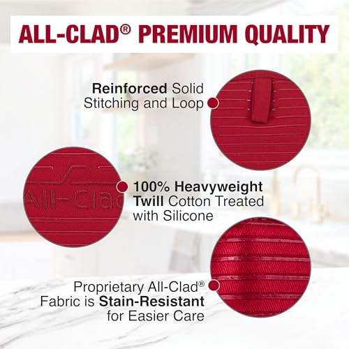All-Clad Premium Pot Holder & Heating Pad, (1-Pack) Heat Resistant to 500 Degrees, 100% Cotton 10"x6.25" for Kitchen and Barbeque, Chili Red - Image 5