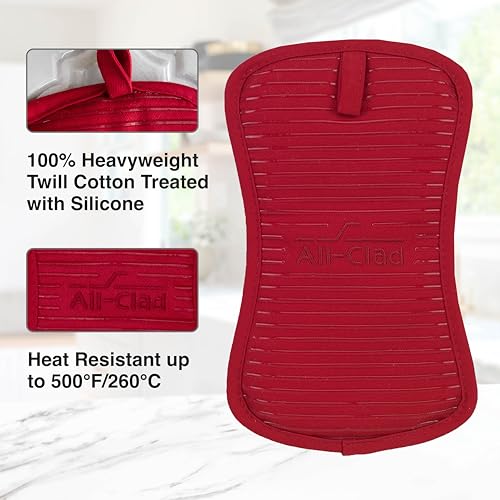 All-Clad Premium Pot Holder & Heating Pad, (1-Pack) Heat Resistant to 500 Degrees, 100% Cotton 10"x6.25" for Kitchen and Barbeque, Chili Red - Image 4