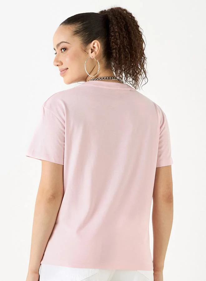 Lee Cooper  Lee Cooper Graphic Print Crew Neck Cotton T-shirt with Short Sleeves for Women | Best Price UAE