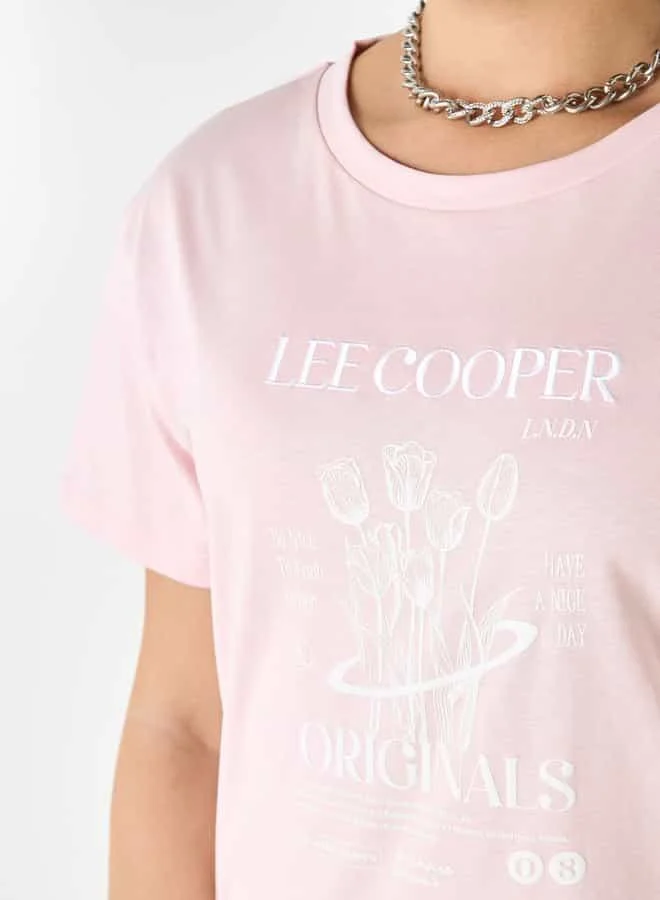Lee Cooper  Lee Cooper Graphic Print Crew Neck Cotton T-shirt with Short Sleeves for Women | Best Price UAE