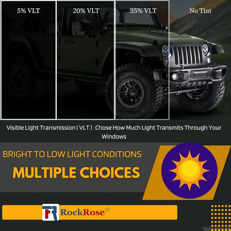 ROCKROSE 35% Car Window Tint 20 in x 5FT 1PLY Carbon Charcoal Privacy Film Heat, UV, and IRR Block Tint for Cars or Home Adhesive Film Easy Shrink, Plotter Friendly Pro Grade - Image 3