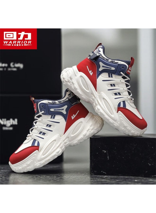 Warrior Thick-soled High-top Sports Shoes Winter New Casual Running Outdoor Warm Comfortable Shoes For Men Beige Red Size 40