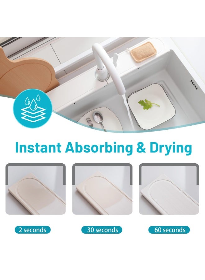 HOMESTAR Super Absorbent Diatomite Hard Mat Faucet Pad - Kitchen Countertop Drying Mat, Drainage Cup Coaster, Fast-Drying Stone Tray Pad - Easy to Clean Algae Mud Mat for All Households White,  50x10cm - Image 3