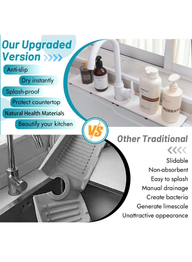 HOMESTAR Super Absorbent Diatomite Hard Mat Faucet Pad - Kitchen Countertop Drying Mat, Drainage Cup Coaster, Fast-Drying Stone Tray Pad - Easy to Clean Algae Mud Mat for All Households White,  50x10cm - Image 4