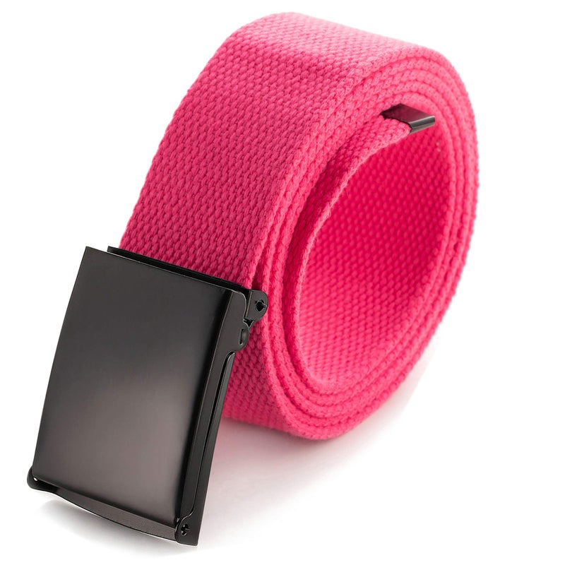 Mile High Life Cut To Fit Canvas Web Belt Size Up to 52" with Flip-Top Solid Black Military Buckle (Hot Pink) - Image 1