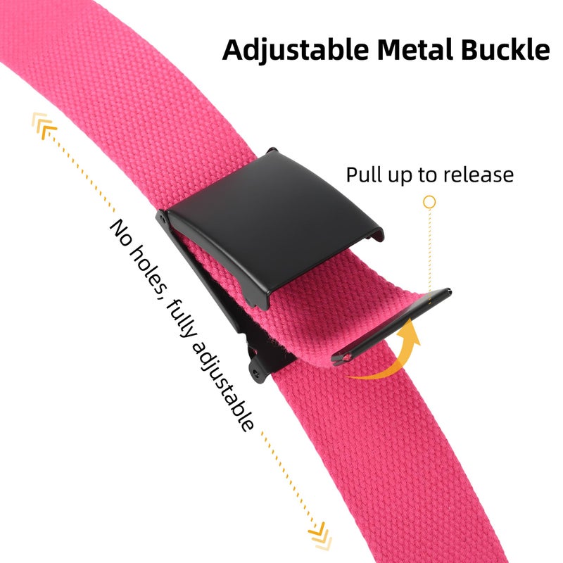Mile High Life Cut To Fit Canvas Web Belt Size Up to 52" with Flip-Top Solid Black Military Buckle (Hot Pink) - Image 4