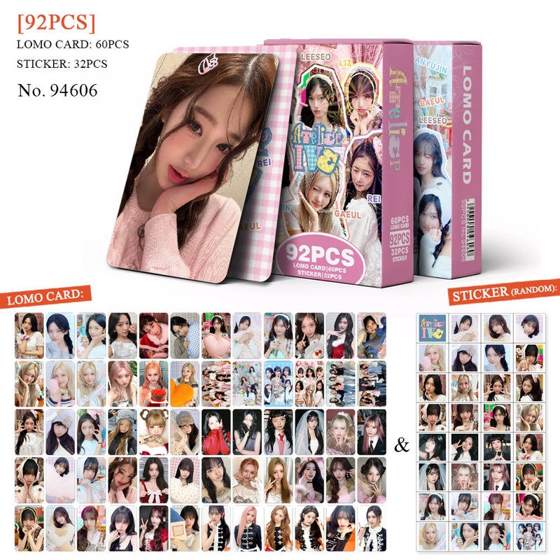 IVE Lomocard & Sticker Set – 92PCS (60 Lomocards + 32 Random Stickers) | Aesthetic Photo Card Collection for Fans
