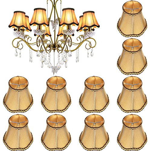 Riakrum 10 Pcs Shades for Chandeliers European Small Lamp Shade Chandelier Clip on Fabric Drum Lamp Mini Rustic Light Cover for Table Candle Wall Light Replacement, 3.1 x 5.5 x 4.7 Inch(Coffee) - Image 1