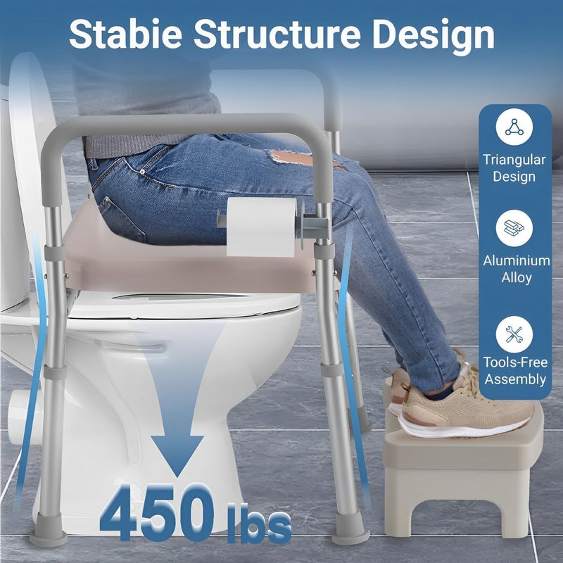 TODO Raised Toilet Seat with Handles, Toilet Seat Riser for Seniors with Adjustable Height & Width, 450lbs Handicap Elevated Toilet Seat for Elderly, Pregnant, Fit Any Toilet (Add Assistance Steps) - Image 3