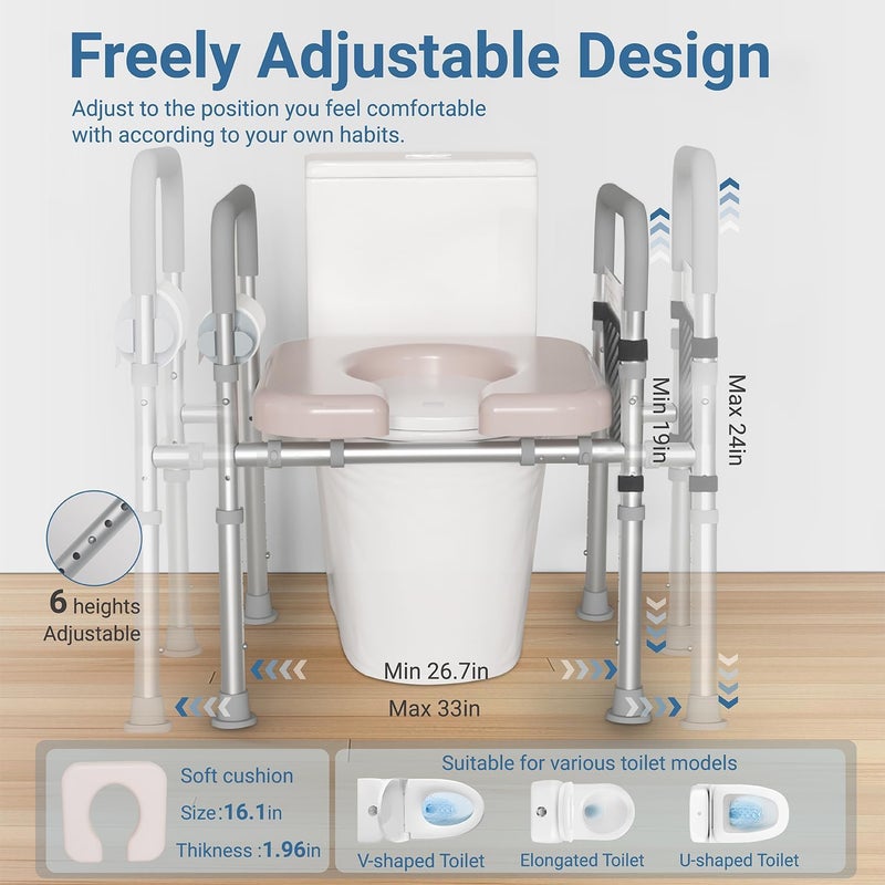 TODO Raised Toilet Seat with Handles, Toilet Seat Riser for Seniors with Adjustable Height & Width, 450lbs Handicap Elevated Toilet Seat for Elderly, Pregnant, Fit Any Toilet (Add Assistance Steps) - Image 2