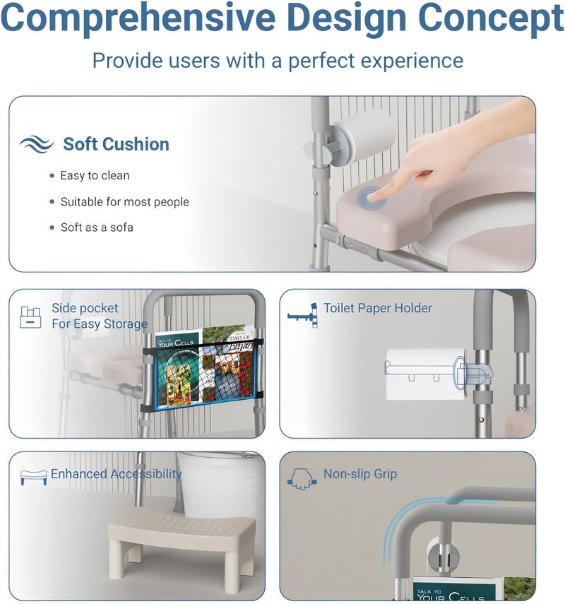 TODO Raised Toilet Seat with Handles, Toilet Seat Riser for Seniors with Adjustable Height & Width, 450lbs Handicap Elevated Toilet Seat for Elderly, Pregnant, Fit Any Toilet (Add Assistance Steps) - Image 5