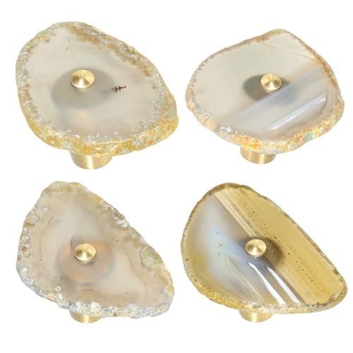 mookaitedecor Set of 4 Agate Slice Drawer Pulls with Screws Decorative Agate Geode Crystal Cabinet Knobs for Dresser Cupboard Kitchen Decor Natural Color - Image 1