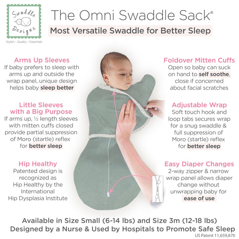 SwaddleDesigns 6-Way Omni Swaddle Sack Arms Up Swaddle for Newborn, More Options to Calm Startle Reflex, Improves Sleep, Easy Transition Baby Sleep Sack, Small, 0-3 Mo, 6-12 lbs, Tiny Hedgehogs Black - Image 2