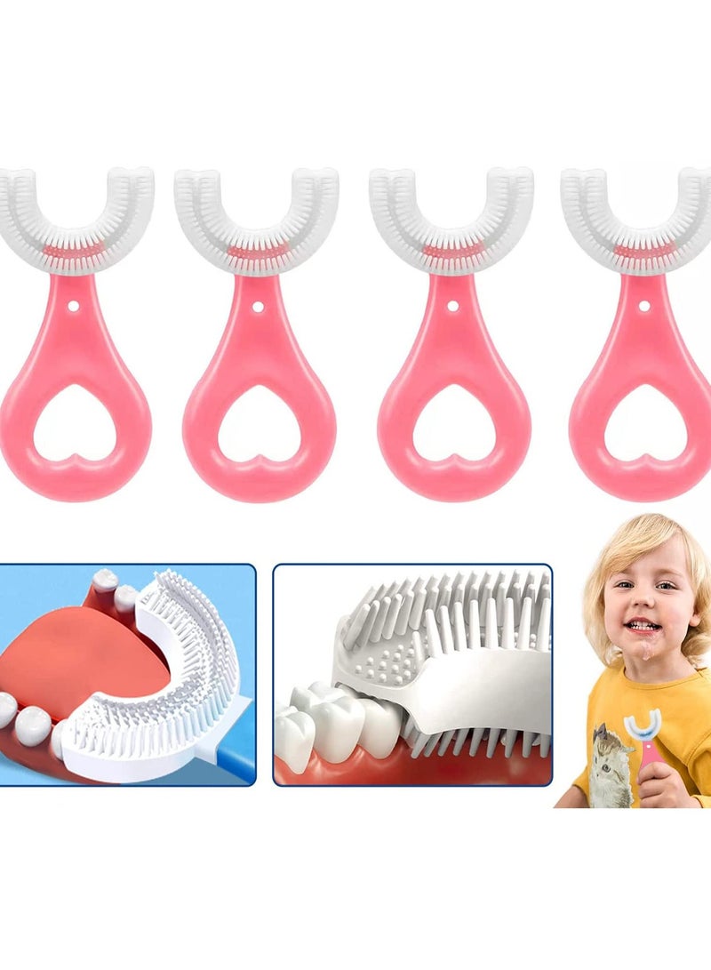 كاست ويف فرشاة أسنان للأطفال على شكل حرف U ، فرشاة أسنان للتدريب اليدوي ، رأس فرشاة سيليكون ناعم ، تصميم تنظيف أسنان الفم 360 درجة ، فرشاة أسنان كاملة الفم للأطفال الرضع 4 قطع من عمر 2 إلى 6 سنوات - Image 1