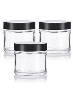 JUVITUS JUVITUS Clear Thick Glass Straight Sided Jar - 2 oz / 60 ml (3 pack) Airtight Smell Proof BPA Free Lids  - Image 1