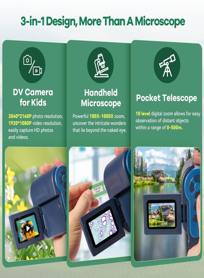 Hideal HP20 IPS Microscope for Kids: [3-in-1] [Easy and Fun] 2" Portable Handheld Microscope Miniscope, Pocket Mini Scope Educational Science Kit, Christmas Birthday Gifts for Kids, 32GB, Blue - Image 2