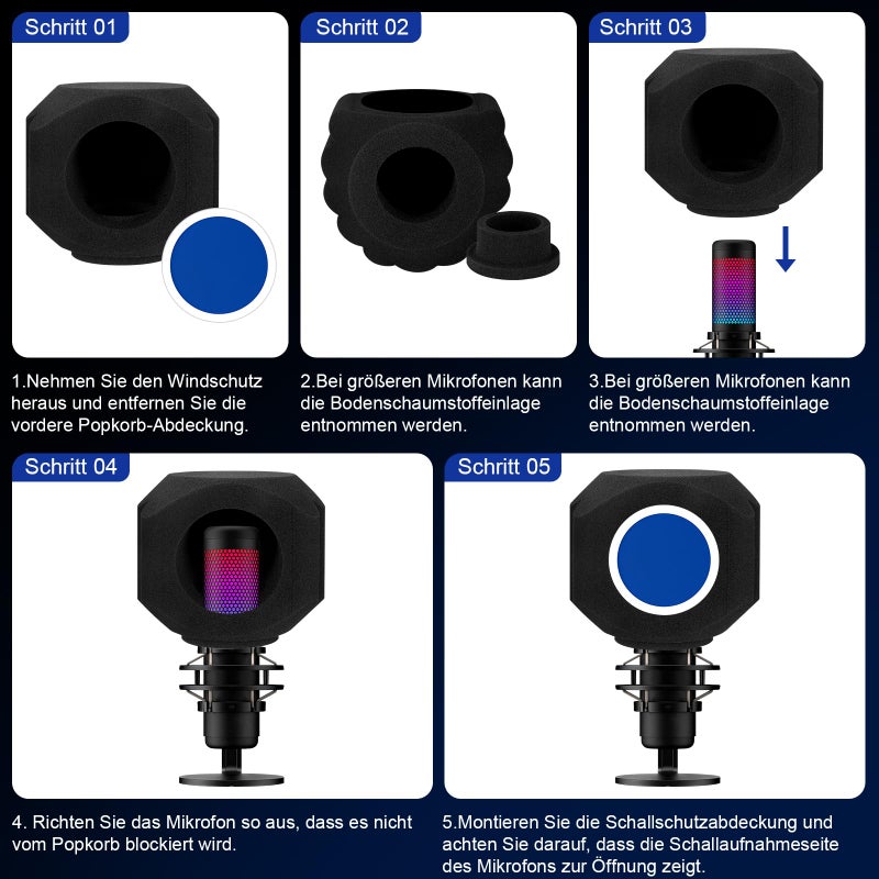 ZOMON Microphone Wind Shield Pop Filter Isolation Ball, Acoustic for Record Studios Mic, Sound-Absorbing Foam Five-sided Seal Design to Effectively Reduces Noise and Reflections, black - Image 5
