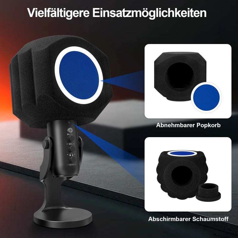 ZOMON Microphone Wind Shield Pop Filter Isolation Ball, Acoustic for Record Studios Mic, Sound-Absorbing Foam Five-sided Seal Design to Effectively Reduces Noise and Reflections, black - Image 4