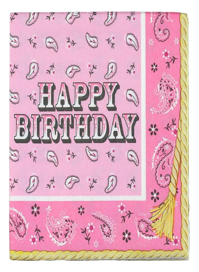 Iconikal 48-Count Dinner Party Paper Napkins, Happy Birthday Pink Bandana Cowboy Western Themed - Image 1