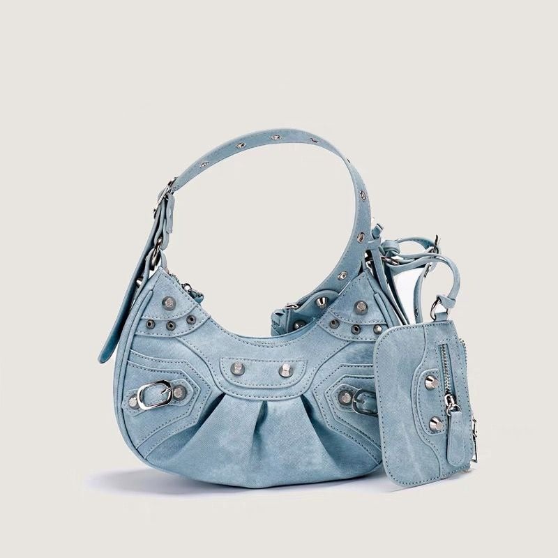 Motorcycle Bag Rivet Tassle Bag Pleated Bag Punk Style Underarm Bag Fashion High-End Sense Shoulder Bag Women'S Bag - Image 4