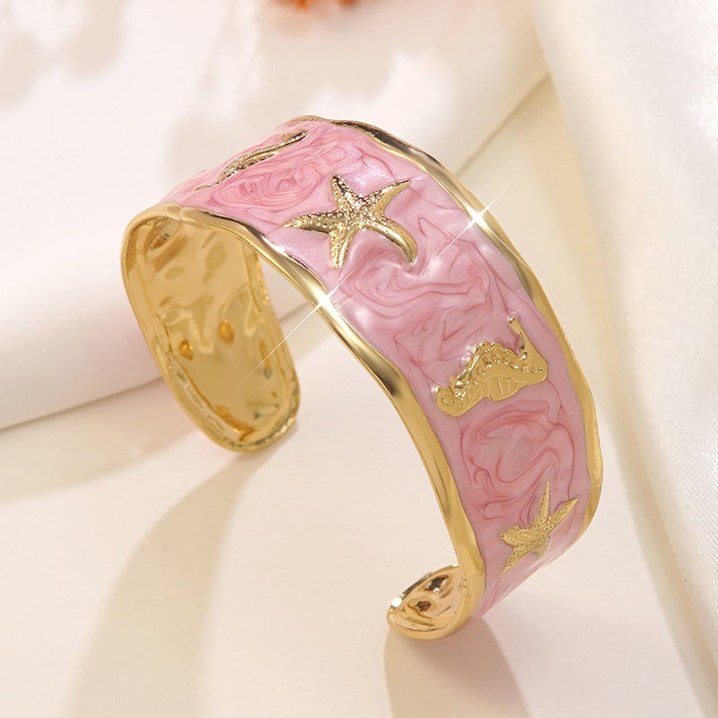 VITAL Cross-Border New Starfish Seahorse Oil-Drop Bracelet Elegant Stylish Stainless Steel Open Cuff Jewelry Wholesale - Image 3