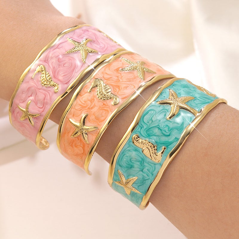 VITAL Cross-Border New Starfish Seahorse Oil-Drop Bracelet Elegant Stylish Stainless Steel Open Cuff Jewelry Wholesale - Image 2