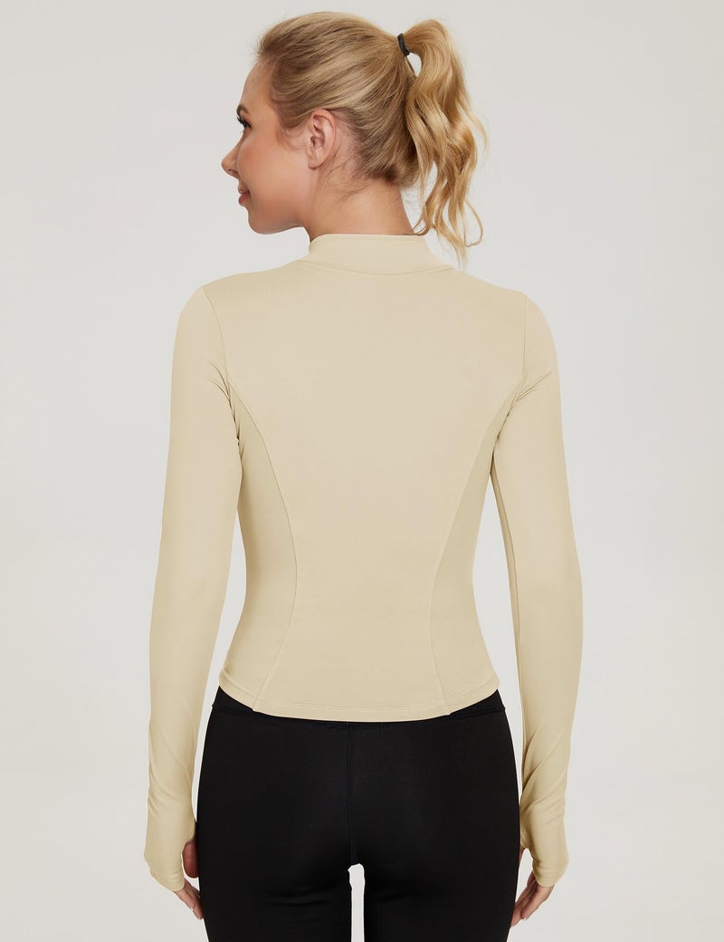 LUYAA Athleitc Zip Up Jackets Long Sleeve Workout Tops Lightweight Crop Fall Active Wear Work Out Sets Apricot L - Image 5