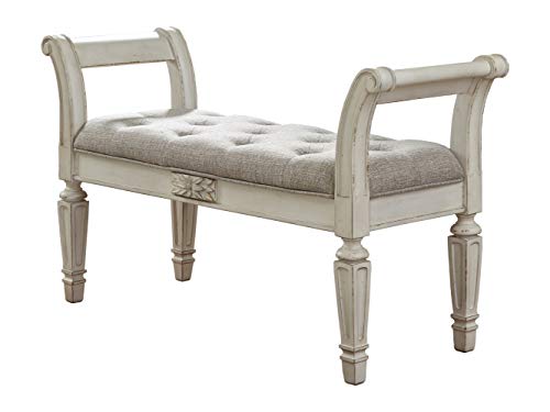 Signature Design by Ashley Signature Design by Ashley Realyn French Country Upholstered Tufted Accent Bench Antique White 