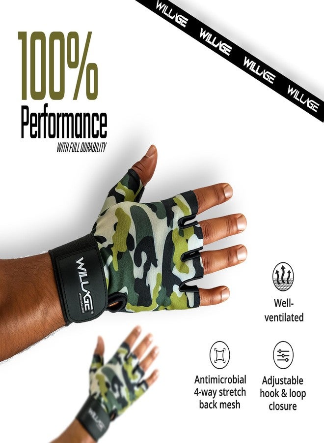 WILLAGE Gym Gloves for Men & Women, Gym Gloves with Wrist Support, Camouflage Pattern, Breathable Workout Gloves for Men & Women, Weightlifting Training Exercise Fitness Gloves - Image 2