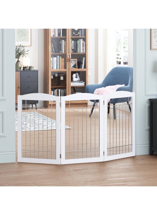 Spirich Freestanding Wire Pet Gate for Dogs – 60-Inch Extra-Wide Tall Dog Gate for House, Doorways, and Stairs – Portable Puppy Safety Barrier with Silver Metal Wire Design - Image 1