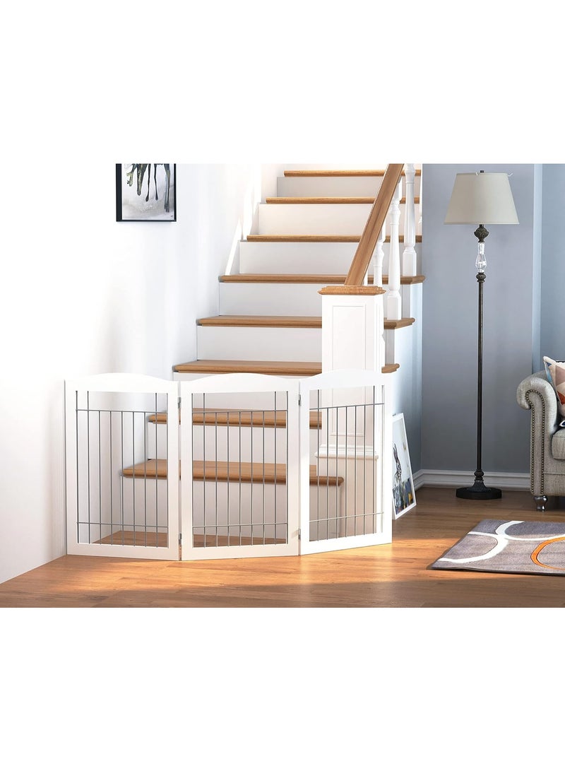 Spirich Freestanding Wire Pet Gate for Dogs – 60-Inch Extra-Wide Tall Dog Gate for House, Doorways, and Stairs – Portable Puppy Safety Barrier with Silver Metal Wire Design - Image 4