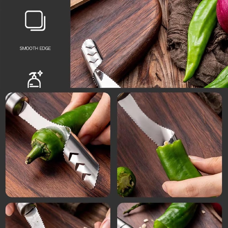 BIRZAR Stainless Steel Chili Pepper Corer Serrated Seed Core Remover MultiFunctional Kitchen Gadget for Peppers Vegetables Fruits EasytoUse DurablePack of 1 - Image 5