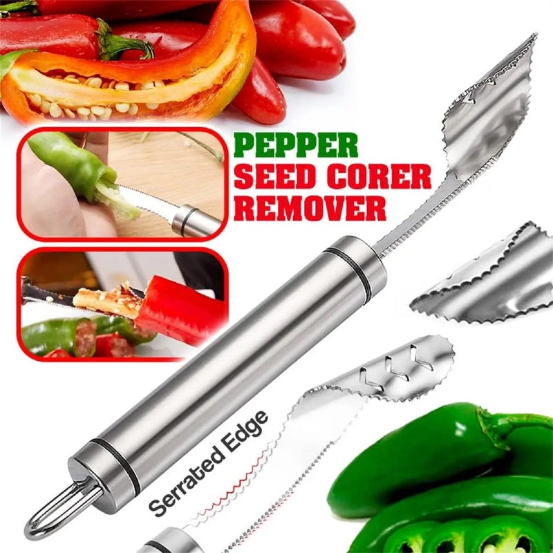 BIRZAR Stainless Steel Chili Pepper Corer Serrated Seed Core Remover MultiFunctional Kitchen Gadget for Peppers Vegetables Fruits EasytoUse DurablePack of 1 - Image 4