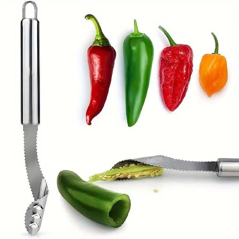 BIRZAR Stainless Steel Chili Pepper Corer Serrated Seed Core Remover MultiFunctional Kitchen Gadget for Peppers Vegetables Fruits EasytoUse DurablePack of 1 - Image 1