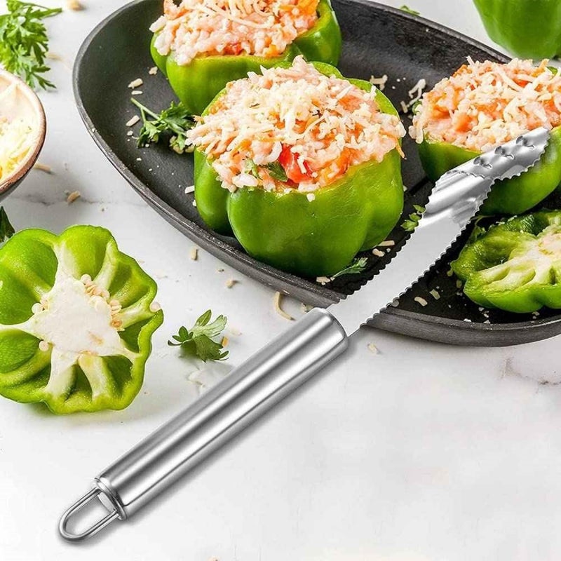 BIRZAR Stainless Steel Chili Pepper Corer Serrated Seed Core Remover MultiFunctional Kitchen Gadget for Peppers Vegetables Fruits EasytoUse DurablePack of 1 - Image 2