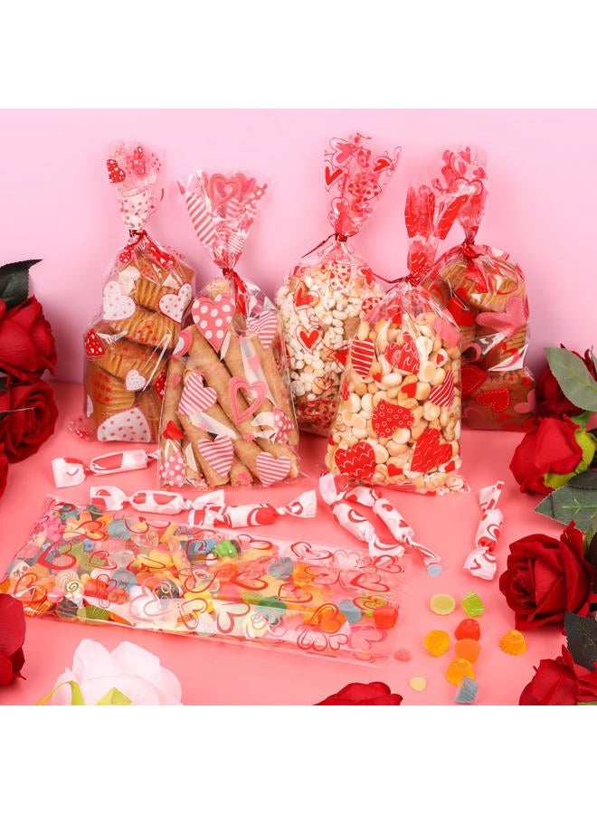 FOIMAS 180pcs Valentine's Day Cellophane Treat Bags,Heart Candy Goodie Bags Cookie Bag with Twisted Ties for Valentines Day Party Supply - Image 4