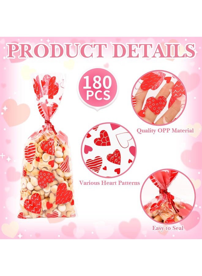 FOIMAS 180pcs Valentine's Day Cellophane Treat Bags,Heart Candy Goodie Bags Cookie Bag with Twisted Ties for Valentines Day Party Supply - Image 3