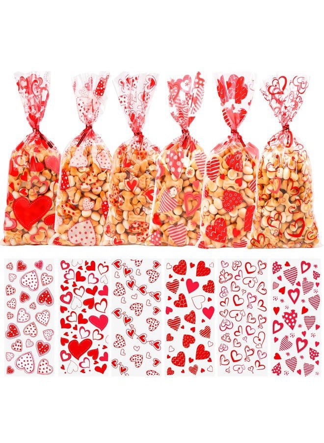 FOIMAS 180pcs Valentine's Day Cellophane Treat Bags,Heart Candy Goodie Bags Cookie Bag with Twisted Ties for Valentines Day Party Supply - Image 1