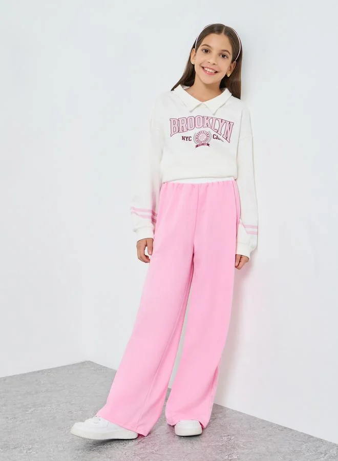 ستايلي بنطلون رياضي جوغر وردي بأرجل واسعة