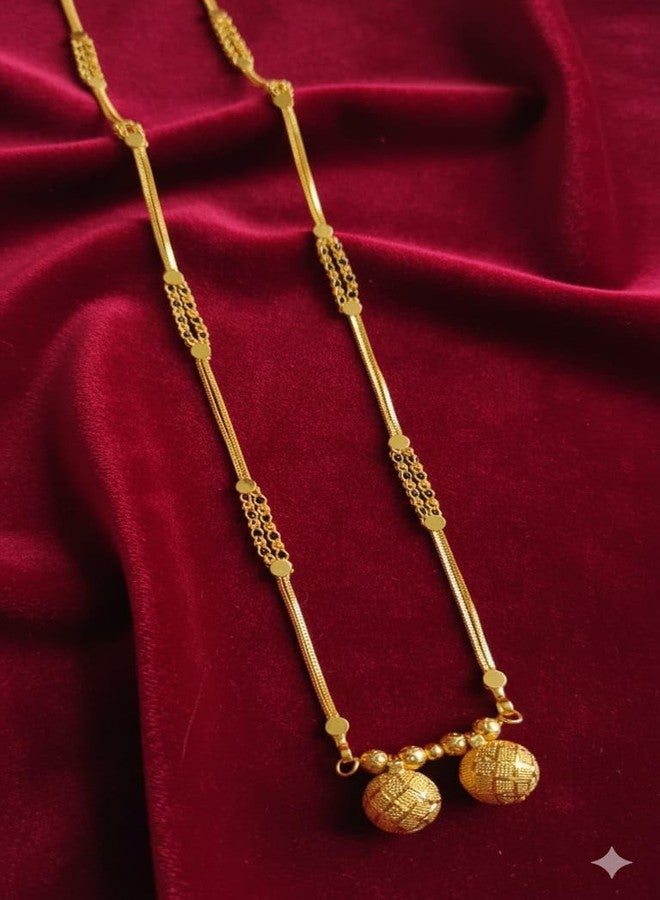 قلادة مانجالسوترا فاتي طويلة تقليدية مطلية بالذهب من AAIKU ماهاراشترا، مصقولة بدقة متناهية، للنساء والفتيات، سلسلة مجوهرات عصرية (36 بوصة) - Image 4