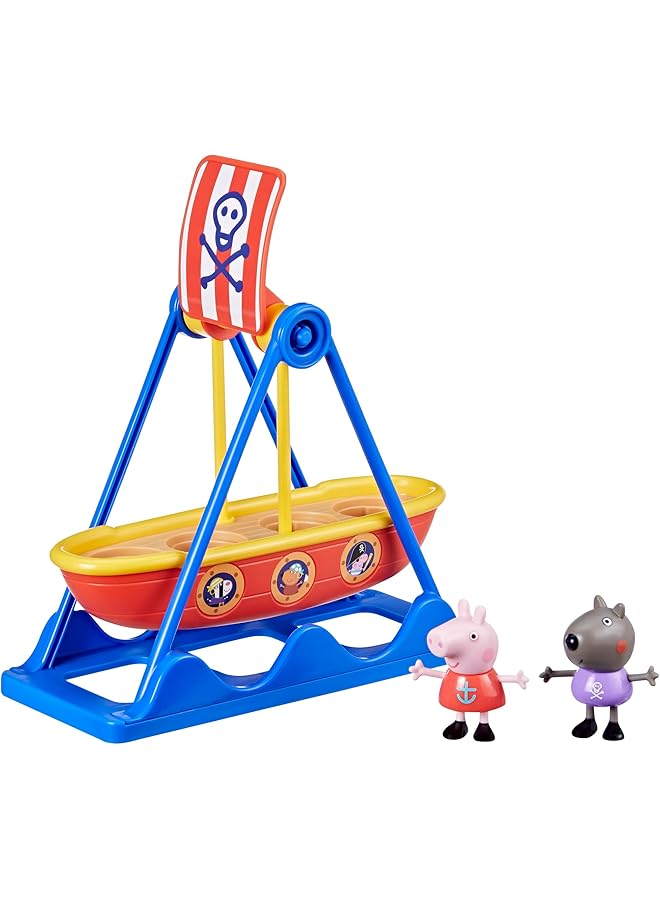 بيبا بيغ مجموعة ألعاب ركوب القراصنة مع سفينة القراصنة المتأرجحة وشخصيتين من ألعاب ما قبل المدرسة للفتيات والأولاد بعمر 3 سنوات فما فوق - Image 1