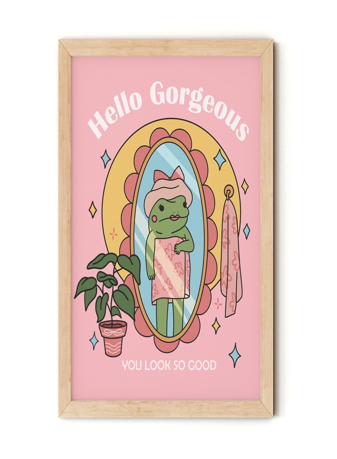 TwoDays Pink Girly Dorm Room Decor, Retro Hello Gorgeous Quote Posters for Girls Vanity, Y2k Frog Wall Art, Positivity Prints for Bedroom, Bathroom.(12" X 16", UNFRAMED) - Image 1
