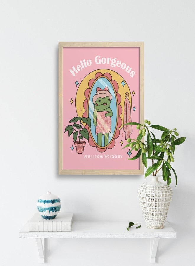TwoDays Pink Girly Dorm Room Decor, Retro Hello Gorgeous Quote Posters for Girls Vanity, Y2k Frog Wall Art, Positivity Prints for Bedroom, Bathroom.(12" X 16", UNFRAMED) - Image 5
