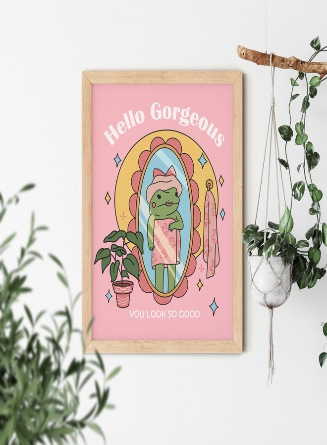 TwoDays Pink Girly Dorm Room Decor, Retro Hello Gorgeous Quote Posters for Girls Vanity, Y2k Frog Wall Art, Positivity Prints for Bedroom, Bathroom.(12" X 16", UNFRAMED) - Image 4