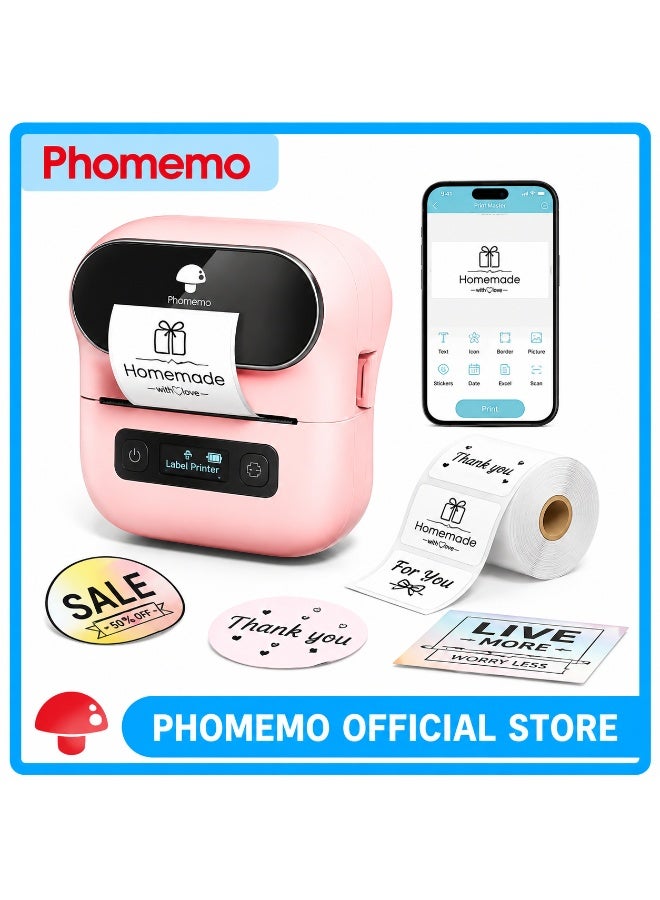 Phomemo M220 Bluetooth Mini Label Printer - Portable Sticker Maker for Home and Office, Pink - Image 1