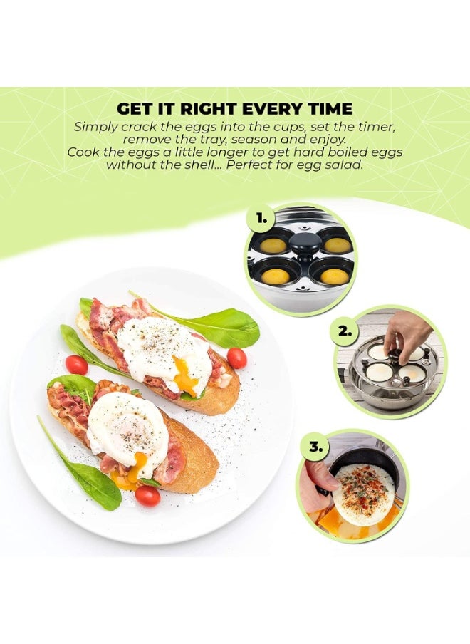 The White Shop Egg Poacher Pan Nonstick Poached Egg Maker, Stainless Steel Egg Poaching Pan, Poached Eggs Cooker Food Grade Safe PFOA Free with Spatula  - Image 2